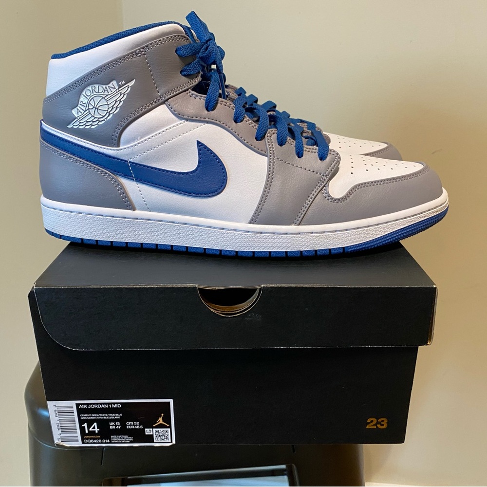 Nike Air Jordan 1 Mid Grey/ Blue DQ8426-014 Men's Size 14 Used